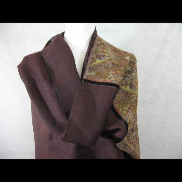 Wool Pashmina Shawl Shoulder Wrap Made in Nepal Boho Clothing Accessories Brown - Picture 7 of 9